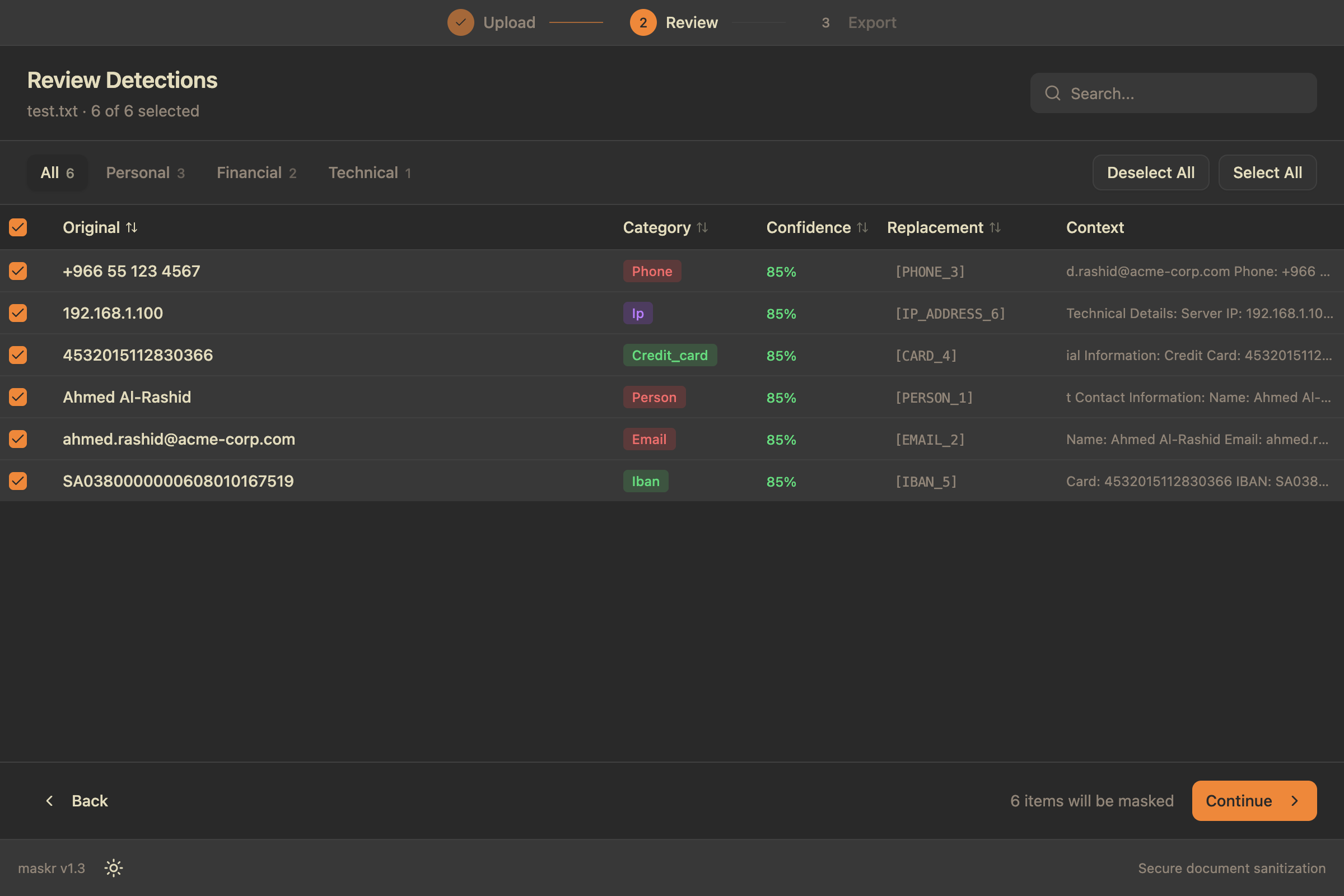 maskr detection review screen